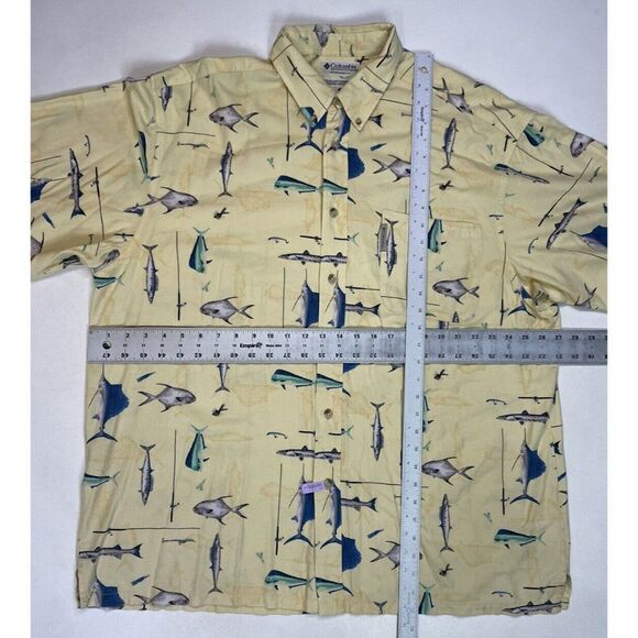 Columbia Fish All Over Print Shirt Men XL Yellow Short Sleeve - Picture 7 of 7
